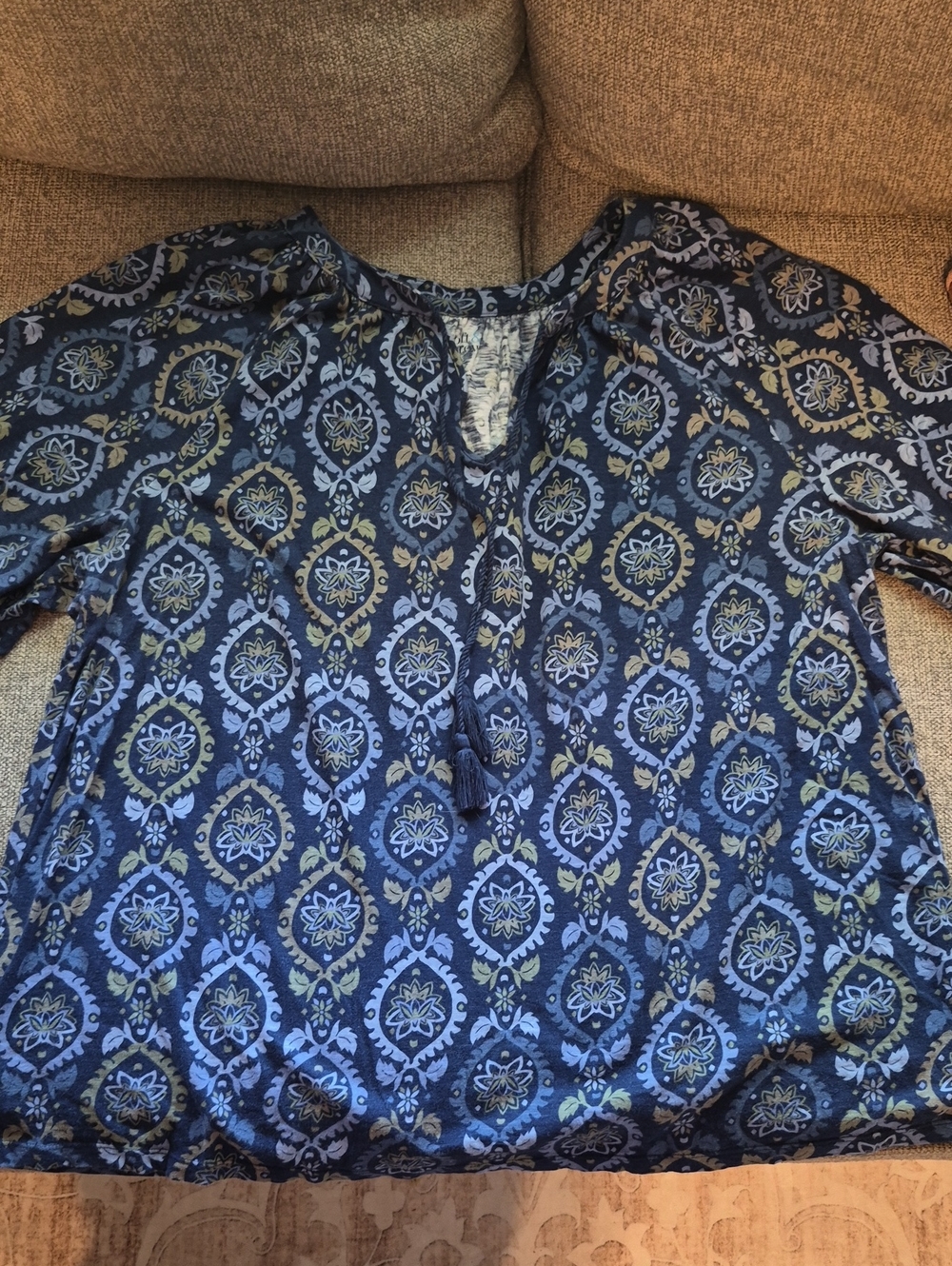 Adorable croft & barrow Navy and Light Blue Printed Tie-Front Tunic